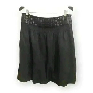 Laurel Escada Flowy  Black Bubble Skirt Wooden Beads Button Accent
